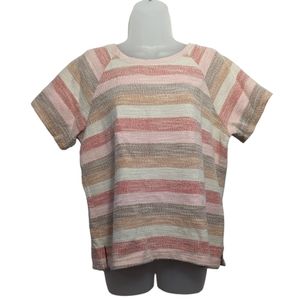 Christopher and Banks Striped Spring Size P/L Pastel Short Sleeve Tweed Top